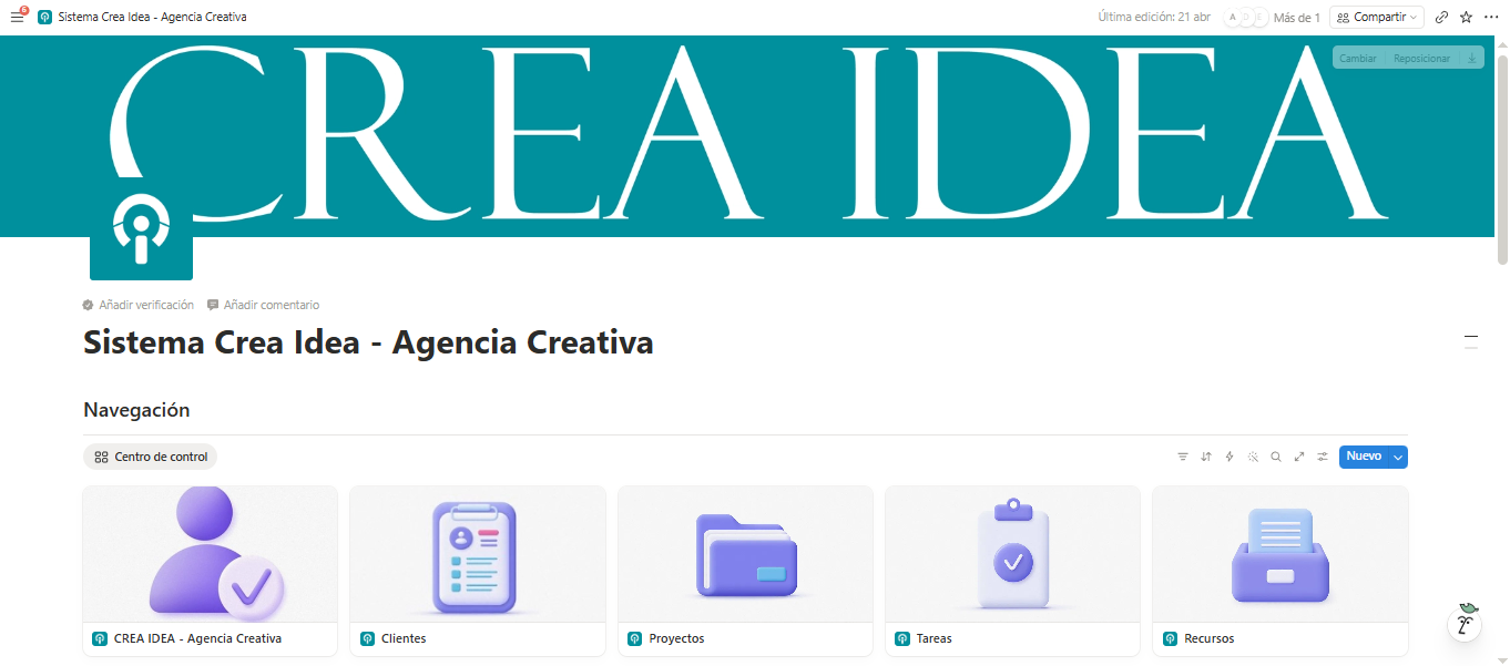 Dashboard Sistema CREA IDEA